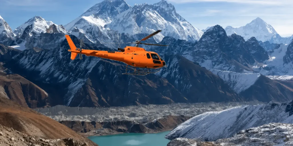 everest helcopter with gokyo lake